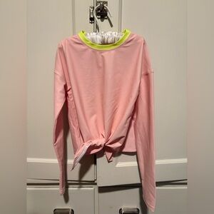 Girls Pink Long Sleeve Swim Rash Guard with Neon Accents
